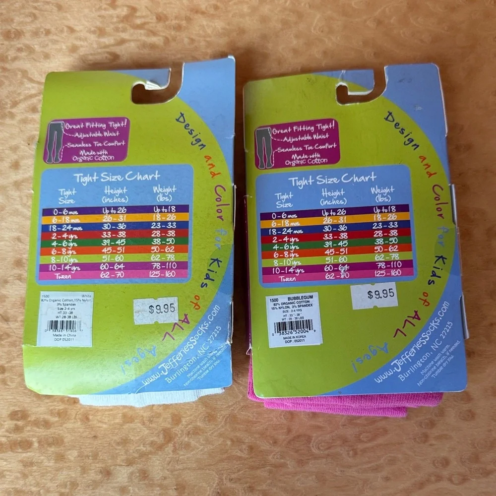 Jefferies Organic Cotton Tights Kids 2 pack Set - Kids ages 2 - 4 - NWT